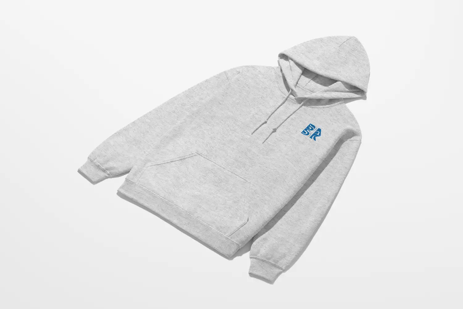 An Kupa'a Tide Hoodie, with a blue logo on it, from the Be Still and Know brand.