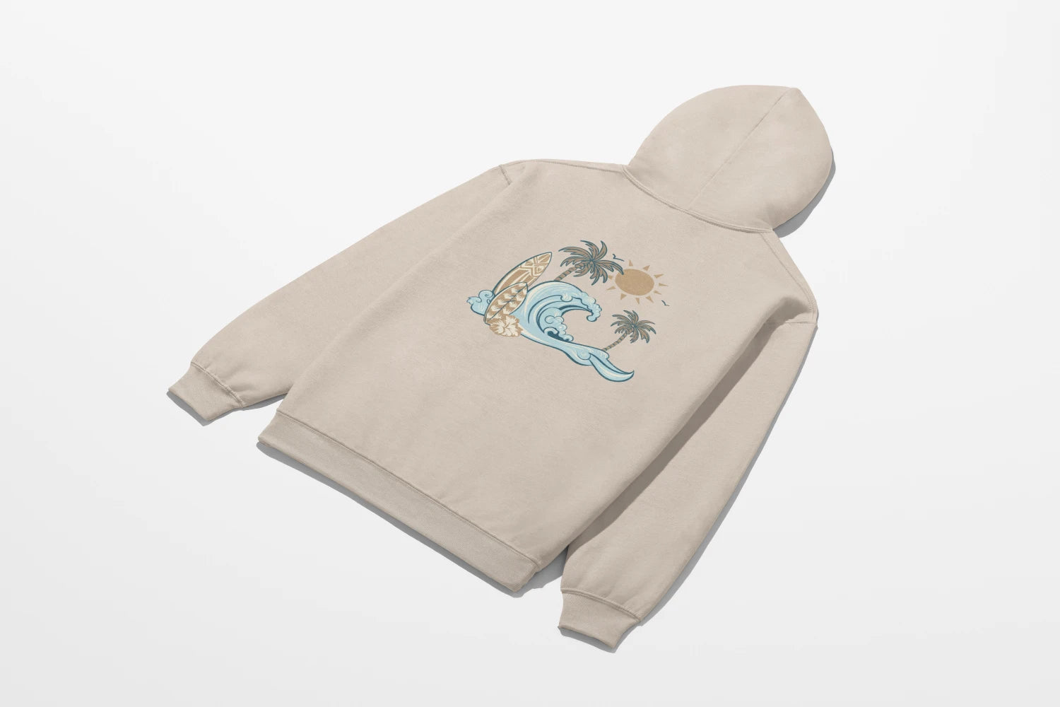 A Nalu o ka Mana (Waves of Faith) Hoodie with an image of palm trees from the Be Still and Know brand.