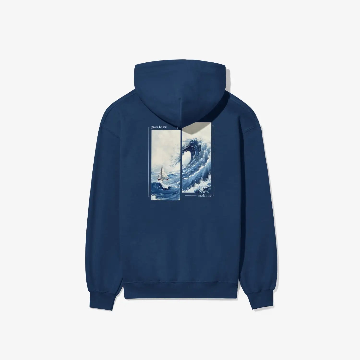 The Peace Be Still Hoodie - navy is a Christian Apparel featuring the Be Still and Know Logo.