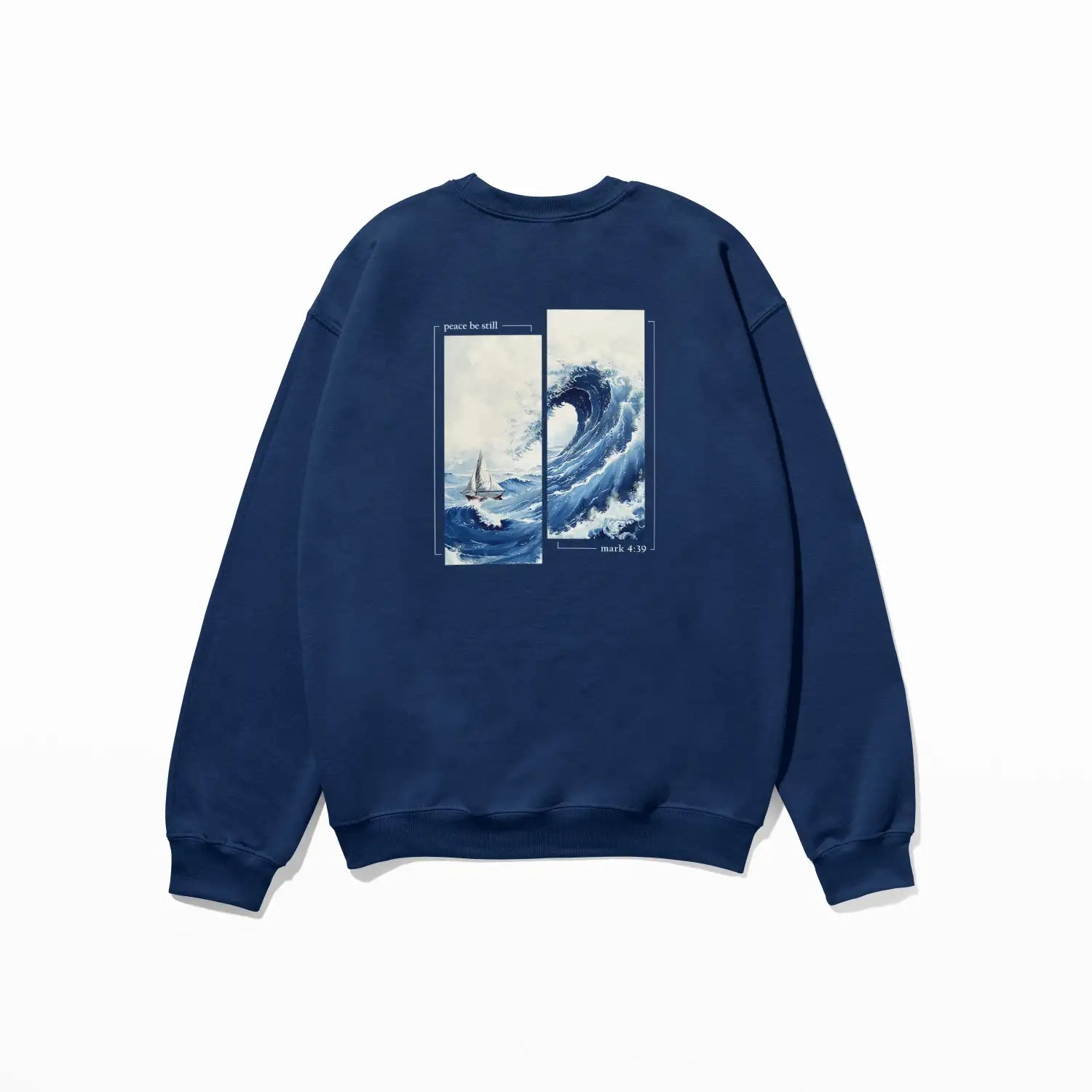 The Peace Be Still sweatshirt - navy with Be Still and Know Logo.