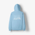 A Water Walking Faith Hoodie with white text on it by Be Still and Know.