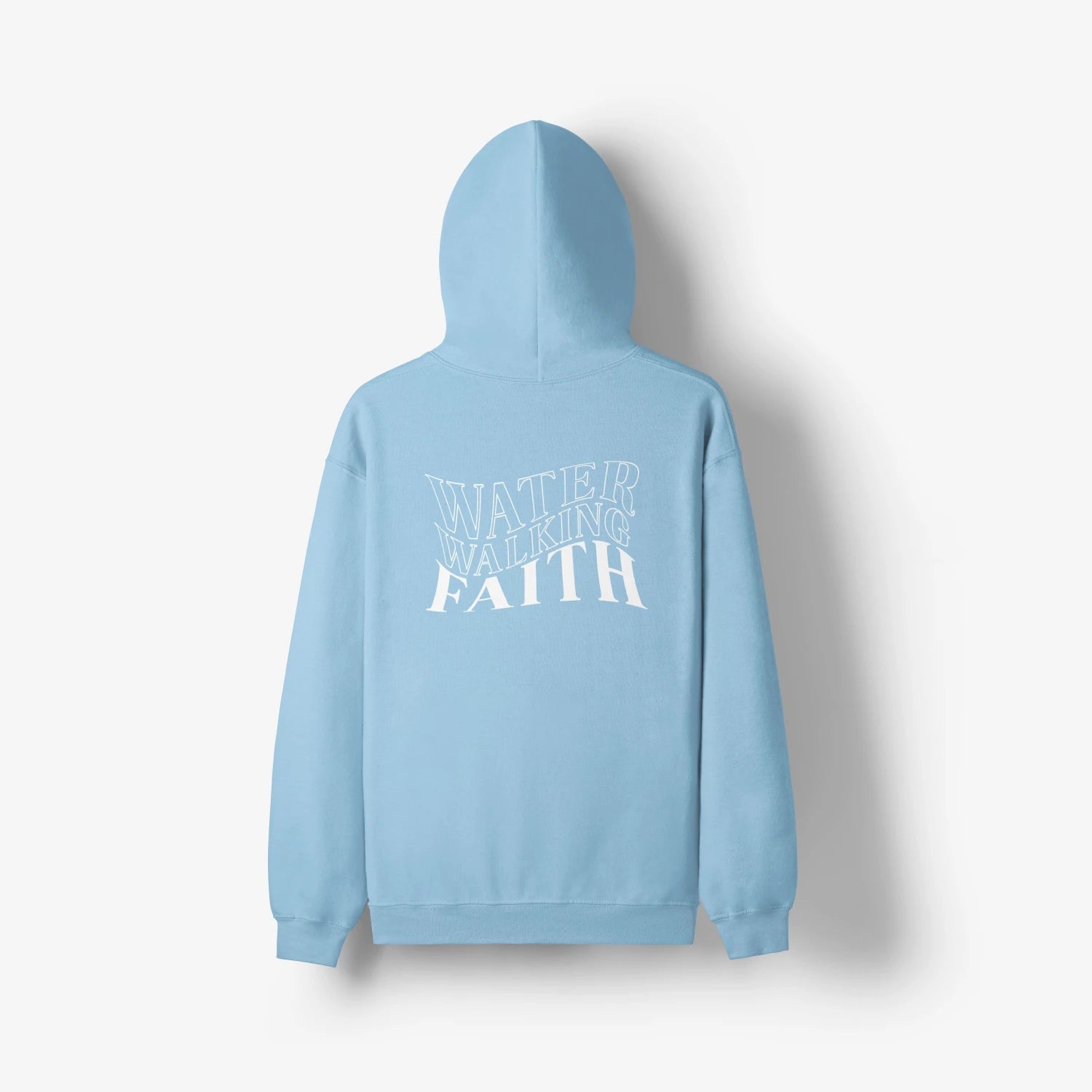 A Water Walking Faith Hoodie with white text on it by Be Still and Know.