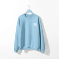 A light blue Water Walking Faith Sweatshirt with the letter r on it, perfect for Be Still and Know Clothing enthusiasts.