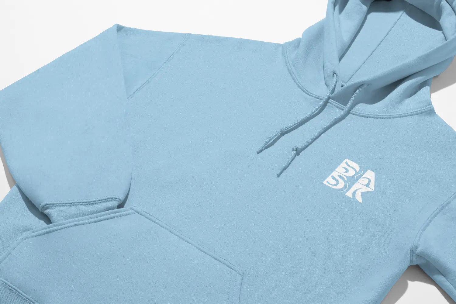 A light blue Water Walking Faith Hoodie with a Be Still and Know logo on it, perfect for Christian Apparel.